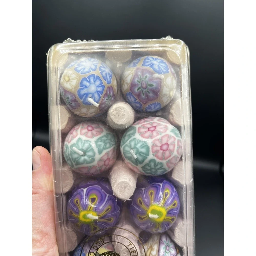 Tiffany EGG Candles ~ Flowers Lady Bugs‎ Tie Dye Retro ~ NEW in Sealed Container